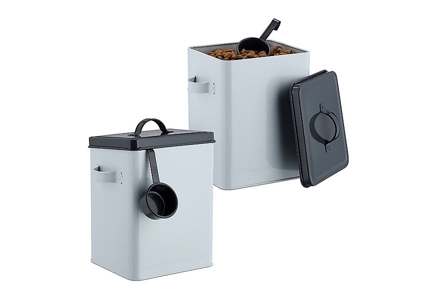 relaxdays Futterbehälter Futterbox mit Löffel 2er Set, Eisen günstig online kaufen