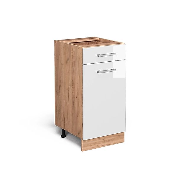Vicco Küchenunterschrank R-Line Weiß Hochglanz/Goldkraft Eiche 40 cm ohne A günstig online kaufen