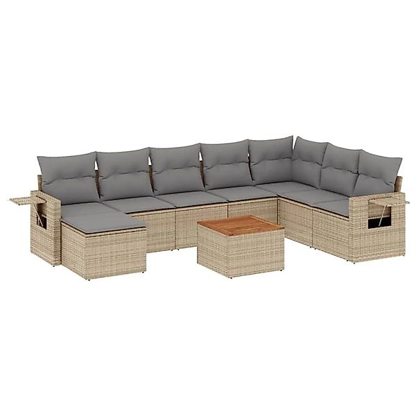 vidaXL 9-Tlg Garten-Sofagarnitur mit Kissen Beige Poly Rattan 3224701 günstig online kaufen