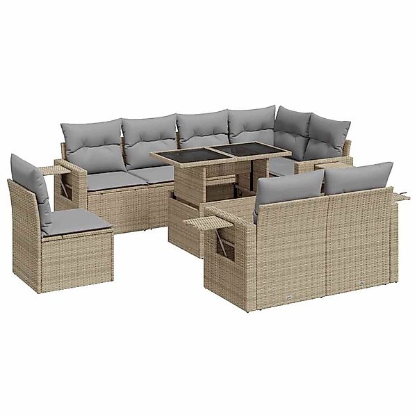 vidaXL 9-Tlg Garten-Sofagarnitur mit Kissen Beige Poly Rattan 3326500 günstig online kaufen