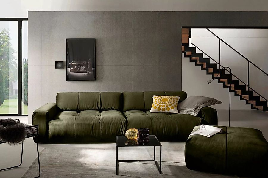 KAWOLA Big Sofa PALACE 3-Sitzer mit Sitztiefenverstellung Velvet oliv günstig online kaufen