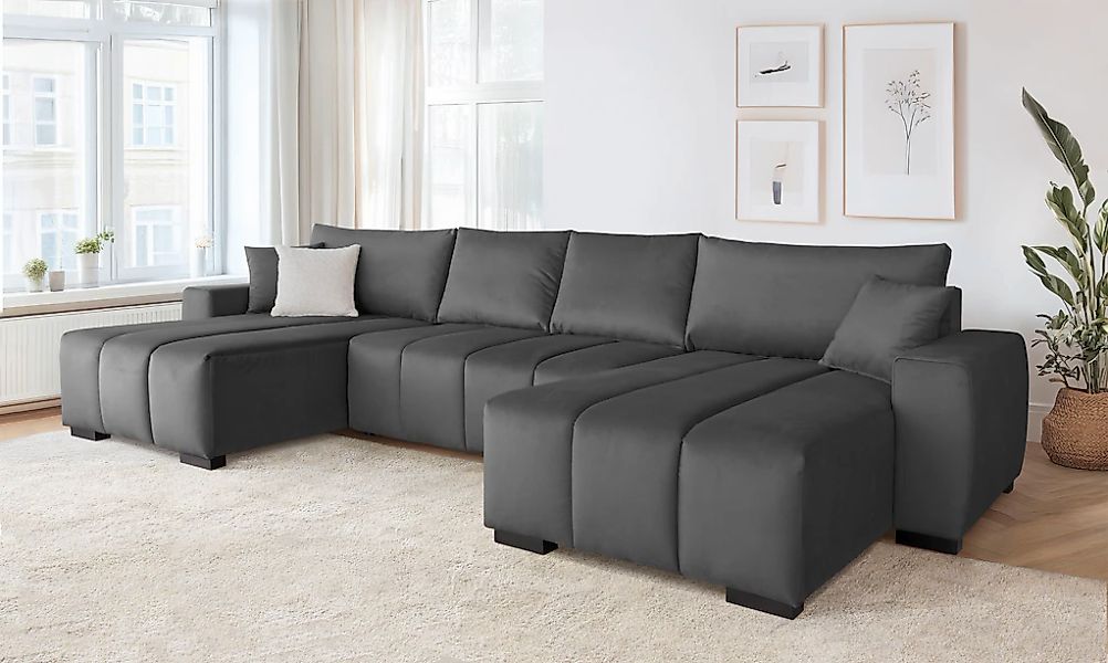Home affaire Wohnlandschaft "U-Form Bello" mit Bettfunktion, Bettkasten Fre günstig online kaufen