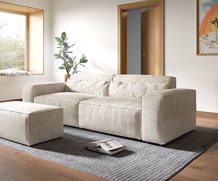 DELIFE Big-Sofa Sirpio, XL Cord Beige 270x130 cm mit Hocker günstig online kaufen