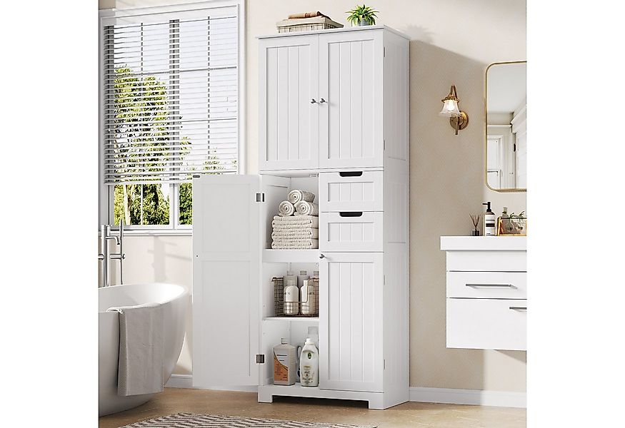 HOMECHO Hochschrank Badezimmerschrank mit 4 Türen 2 Schubladen für Wohnzimm günstig online kaufen