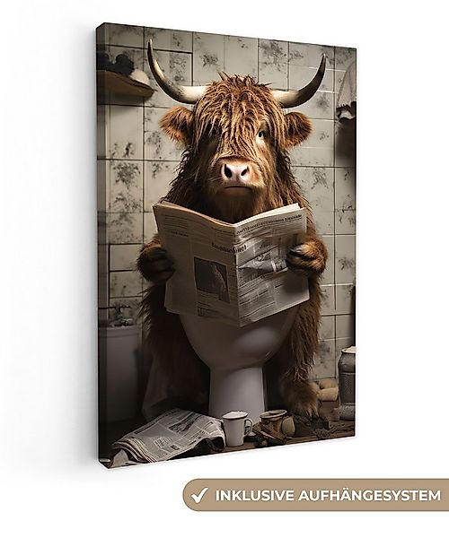 OneMillionCanvasses® Leinwandbild Scotch highlander - Toilette - Zeitung - günstig online kaufen