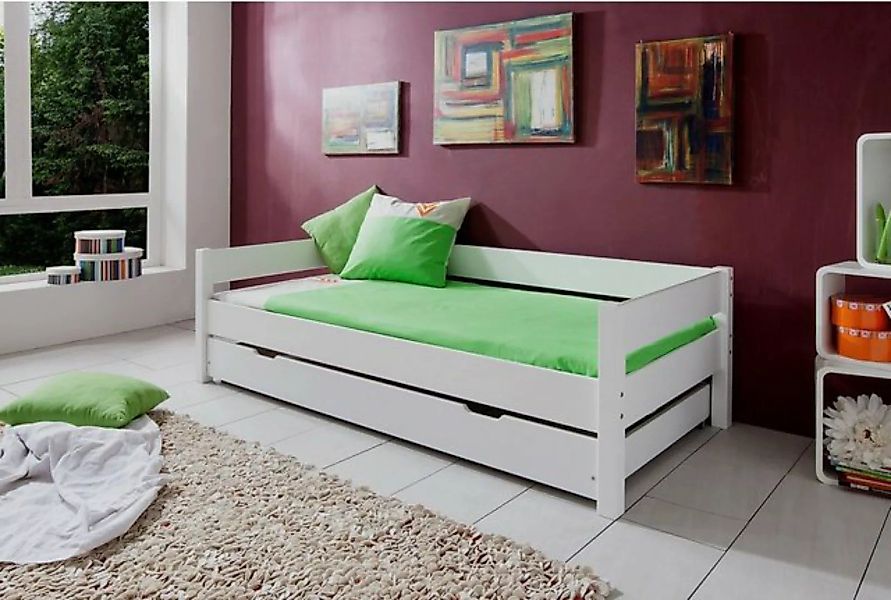 Natur24 Kinderbett Einzelbett Nik in Buche Massiv Weiß lackiert 90x200cm Be günstig online kaufen