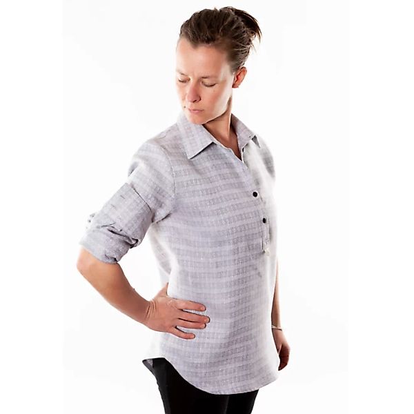 Frauen Hemd Aus Leinen „Tau“ Grau Raute Glasknöpfe Schlupfhemd günstig online kaufen