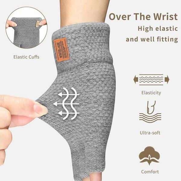 Coonoor Strickhandschuhe fingerlose Winterhandschuhe Halbfinger Rippstrick günstig online kaufen