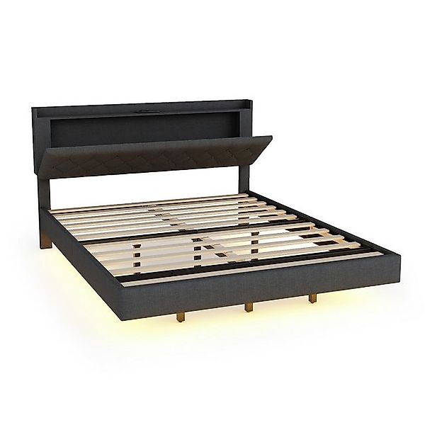Gotagee Polsterbett Doppelbett mit USB-Ladeanschluss mit Lattenrost Leinens günstig online kaufen