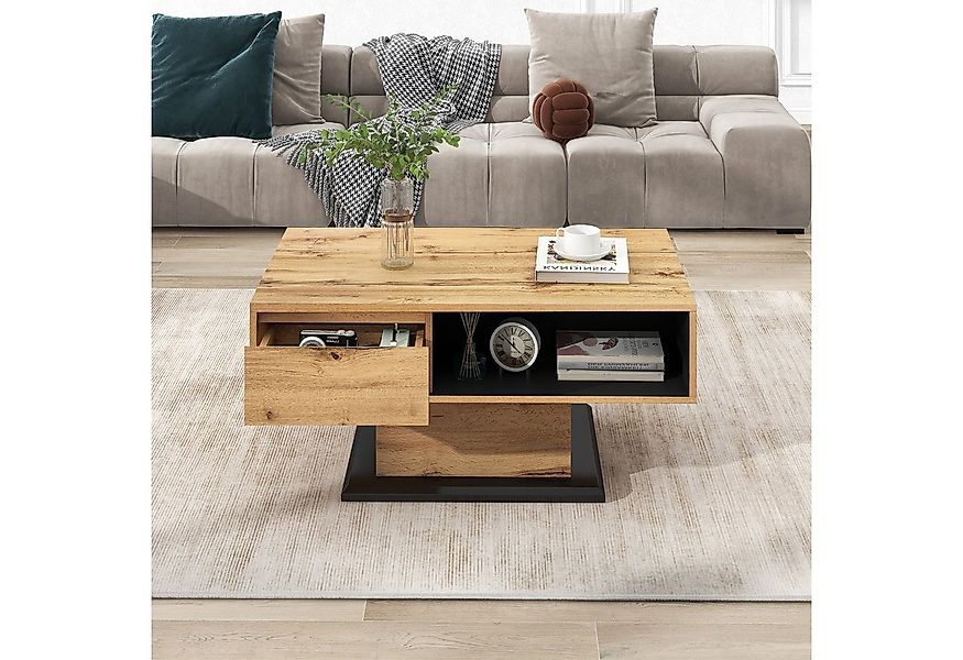 XDeer Couchtisch Couchtisch aus Holzmaserung, mit Eine grifflose Schublade, günstig online kaufen