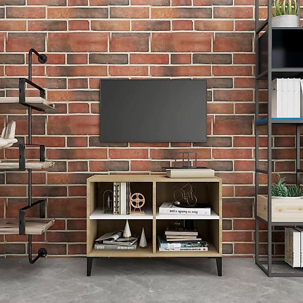 Tv-schrank Mit Metallbeinen Weiß Sonoma-eiche 69,5x30x50cm günstig online kaufen