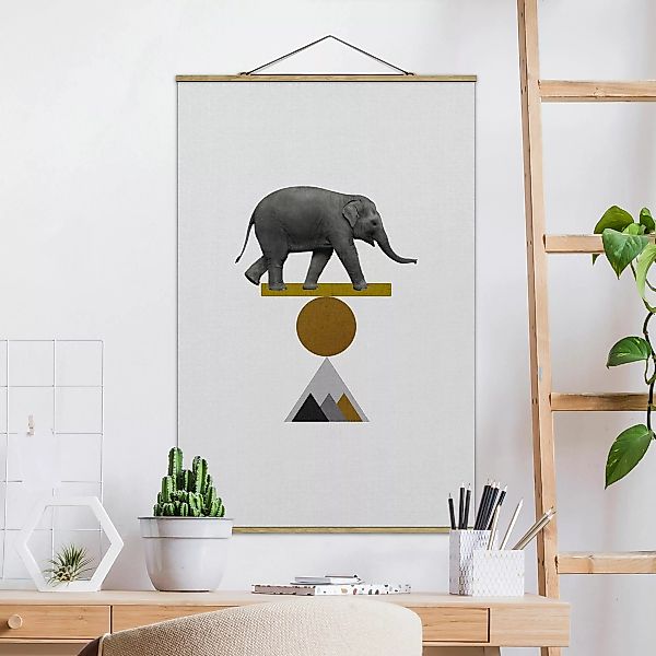 Stoffbild mit Posterleisten Balancekunst Elefant günstig online kaufen