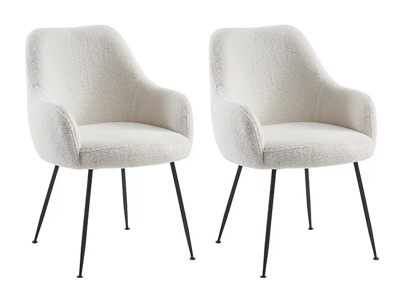 Stuhl mit Armlehnen 2er-Set - Bouclé-Stoff & Metall - Weiß - TOYBA günstig online kaufen