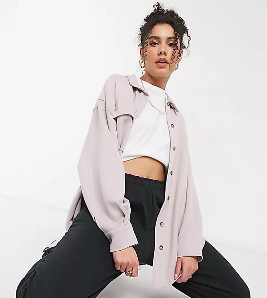 ASOS DESIGN Tall – WFH – Anzug-Hemdjacke aus Jersey in Lila-Grau günstig online kaufen