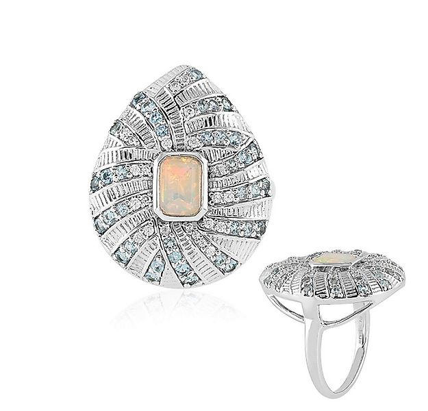 Cavill Silberring Welo-Opal- und Blautopas-Ring 0,61 ct+0,87 ct, platin Sil günstig online kaufen