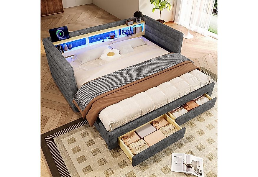 Flieks Daybett, Polsterbett Schlafsofa 90/180×190cm mit LED USB Ausziehbett günstig online kaufen