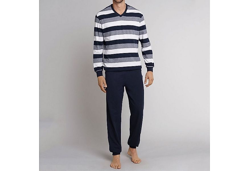 Schiesser Pyjama Dark Sapphire (Set, 2 tlg) gestreift, Hose mit Bündchen an günstig online kaufen