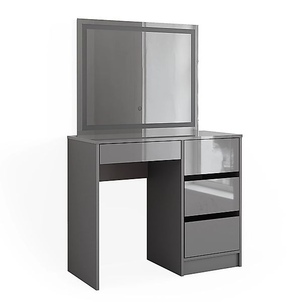 Vicco Schminktisch-Set Sherry Grau Hochglanz/Grau 90 cm mit LED-Spiegel günstig online kaufen