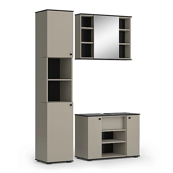 Vicco Badmöbel-Set Joli Greige 3 Teile mit Hochschrank Opt 2 günstig online kaufen