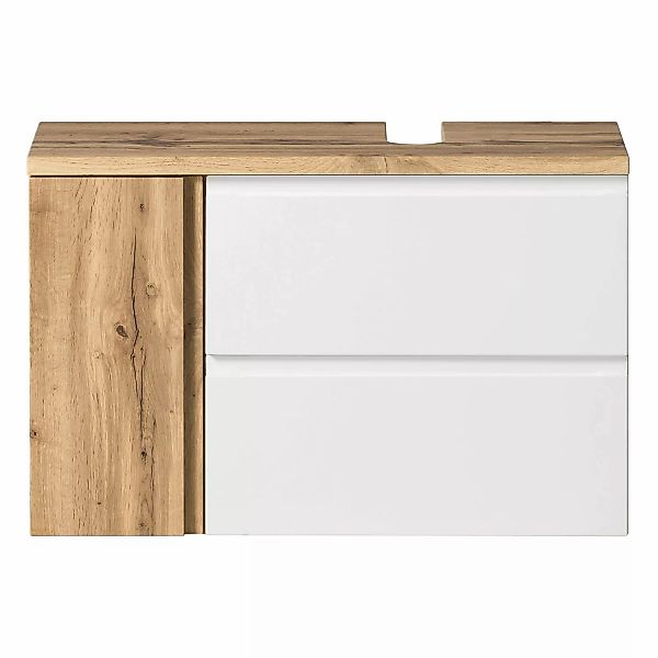 Held Möbel Unterbeckenschrank Ancona 85cm matt Weiß-Wotaneiche Ausschnitt r günstig online kaufen
