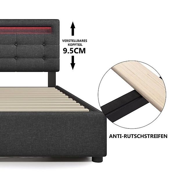 SOFTWEARY Polsterbett mit LED-Beleuchtung (Einzelbett mit Lattenrost und 2 günstig online kaufen