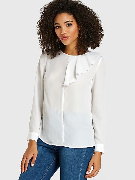 Weiße Plissee Design Langarm Bluse günstig online kaufen