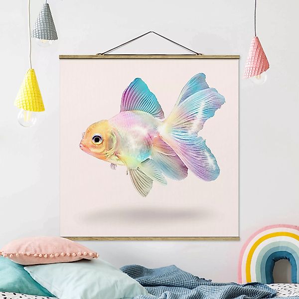 Stoffbild Tiere mit Posterleisten - Quadrat Fisch in Pastell günstig online kaufen