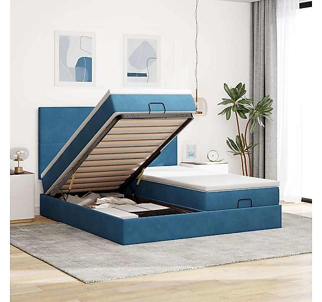 vidaXL Bett, Ottoman-Bett mit Matratzen Dunkelblau 200x200 cm Samt günstig online kaufen