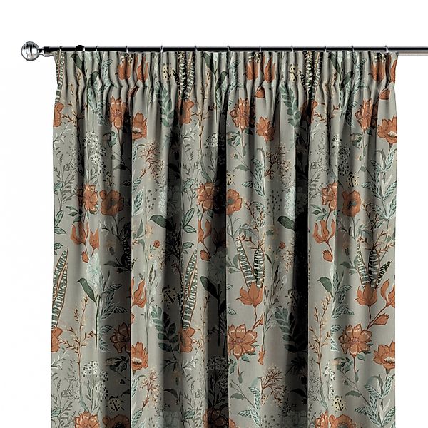 Vorhang mit Kräuselband, grau-orange-grün, Flowers (143-70) günstig online kaufen