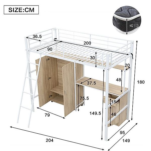 Odikalo Etagenbett Stauraumbett Jugendbett Mit Tisch&Kleiderschrank&Schrägl günstig online kaufen