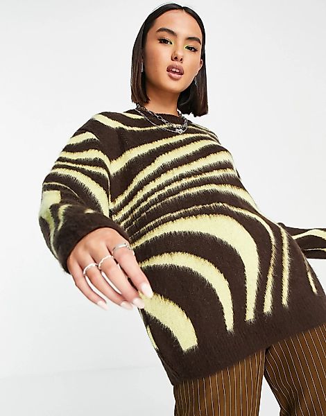 ASOS DESIGN – Oversize-Pullover mit Wirbelmuster-Braun günstig online kaufen