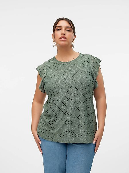 Vero Moda Curve Spitzenshirt "VMCTASSA SL FRILL TOP NOOS CUR" Materialmix, günstig online kaufen