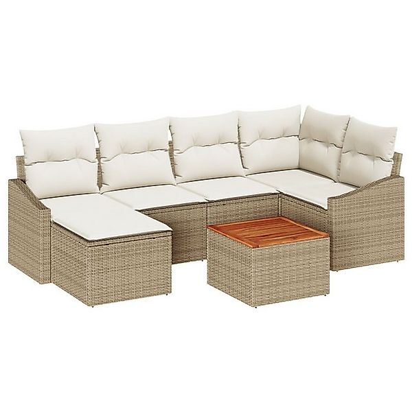 vidaXL Loungesofa 7-teiliges Garten Sofa Set mit Kissen Beige Poly Rattan, günstig online kaufen
