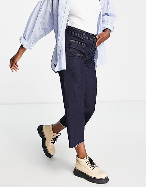 Only – Sylvie – Jeans in Dunkelblau mit hohem Bund und weitem Bein günstig online kaufen