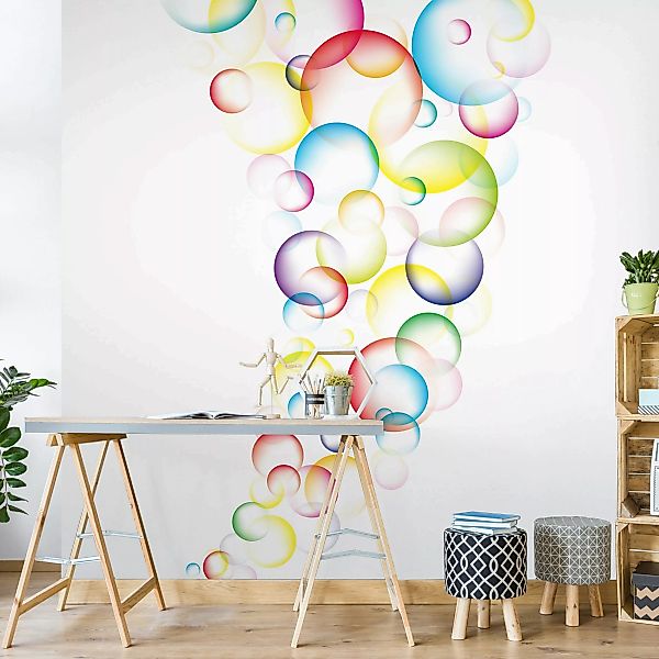 Bilderwelten Mustertapete Rainbow Bubbles bunt Gr. 192 x 192 günstig online kaufen