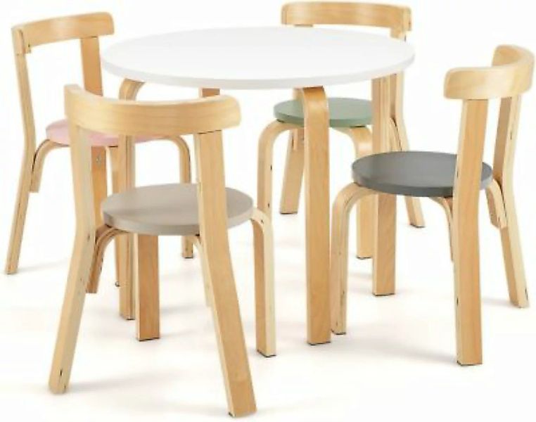 COSTWAY® 5 tlg. Kindersitzgruppe Kindertisch mit 4 Stühlen ab 4 Jahren natu günstig online kaufen
