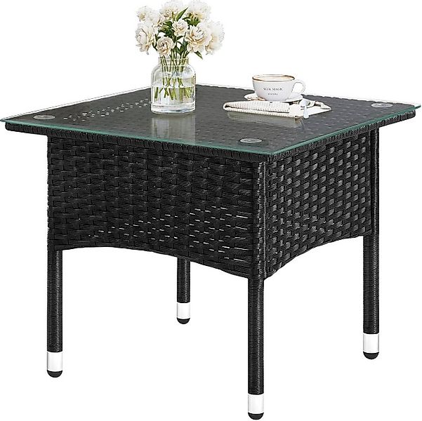 Woltu Beistelltisch (1-St), wetterfest, eckig, mit Glasplatte, für Balkon, günstig online kaufen
