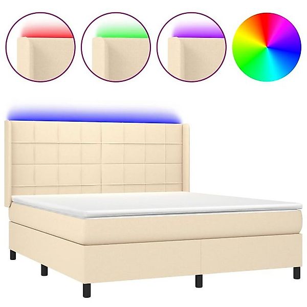 vidaXL Boxspringbett Boxspringbett mit Matratze LED Creme 160x200 cm Stoff günstig online kaufen