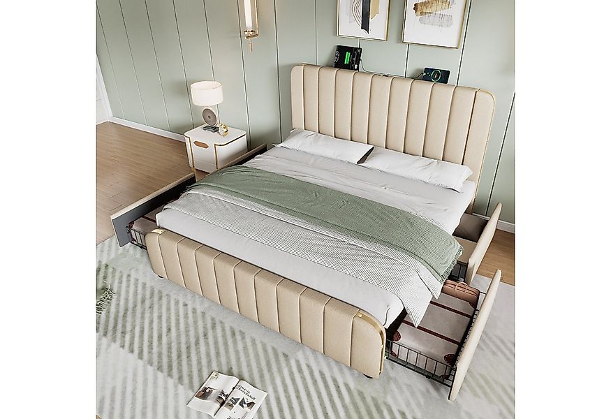 HAUSS SPOLE Polsterbett 160X200 mit 4 Schubladen, goldenen Zierstreifen, La günstig online kaufen