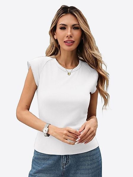 Imily Bela T-Shirt Damen Kurzarm-Rippstrickoberteil mit Rundhalsausschnitt günstig online kaufen