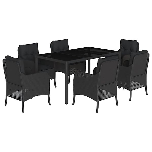 vidaXL 7-Tlg Garten-Essgruppe mit Kissen Schwarz Poly Rattan 3211851 günstig online kaufen