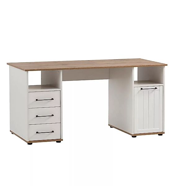 Schreibtisch im Landhaus Stil, matt weiß mit Eiche, JAUSA-80 günstig online kaufen