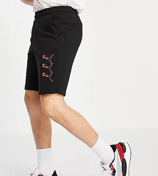 PUMA – Shorts mit sich wiederholendem Raubkatzen-Logo in Schwarz – exklusiv günstig online kaufen