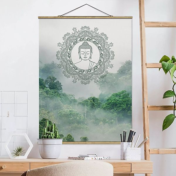 Stoffbild mit Posterleisten Buddha Mandala im Nebel günstig online kaufen
