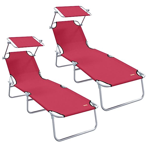 vidaXL Klappbare Sonnenliegen 2 Stück mit Sonnendach Rot 600D Oxford-Stoff günstig online kaufen