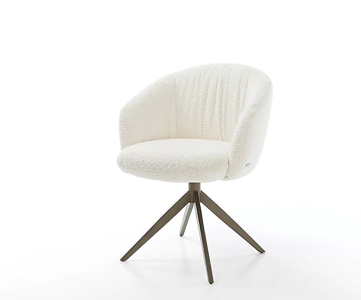 Drehstuhl Caja-Flex mit Armlehnen Bouclé Weiß Kreuzgestell konisch Schwarz günstig online kaufen