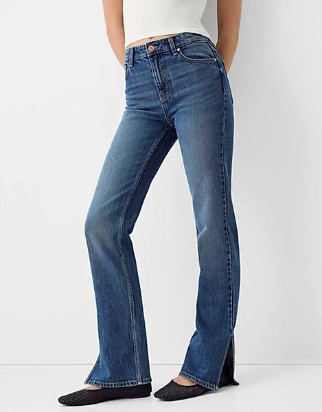 Bershka Bequeme Jeans-Schlaghose Mit Seitlichem Schlitz Damen 42 Blau günstig online kaufen