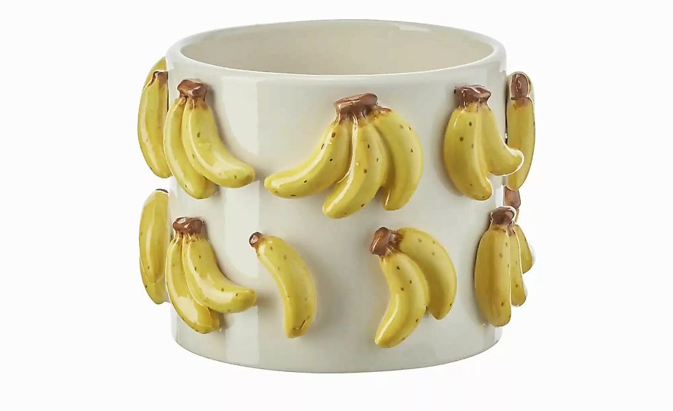 HOME STORY Übertopf Bananen   ¦ weiß ¦ Dolomite ¦ Maße (cm): H: 11,4  Ø: 15 günstig online kaufen