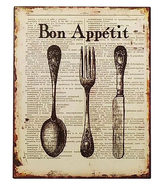 Nostalgie Blechschild Bon Appétit Besteck Dekoschild Vintage 25x20cm günstig online kaufen