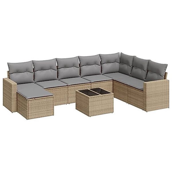 vidaXL Sofaelement 9-tlg. Garten-Sofagarnitur mit Kissen Beige Poly Rattan günstig online kaufen